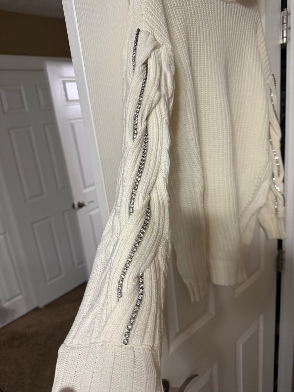 INC International Concepts Cream Turtleneck Sweater with Open-Sleeve Detail